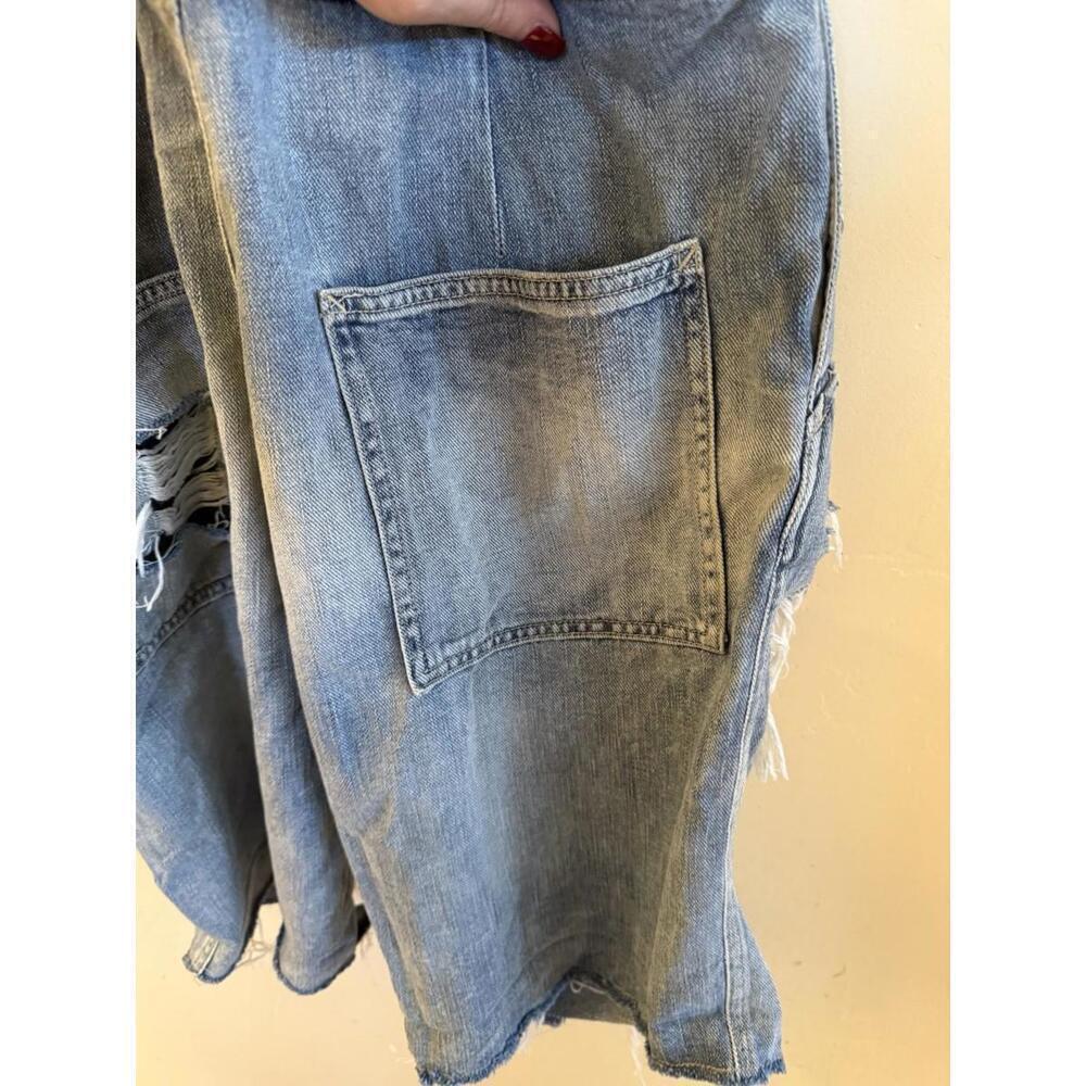 Gap Denim Shortalls Overalls Short with distressing raw hem S, Light Wash, Y2K - Picture 5 of 7